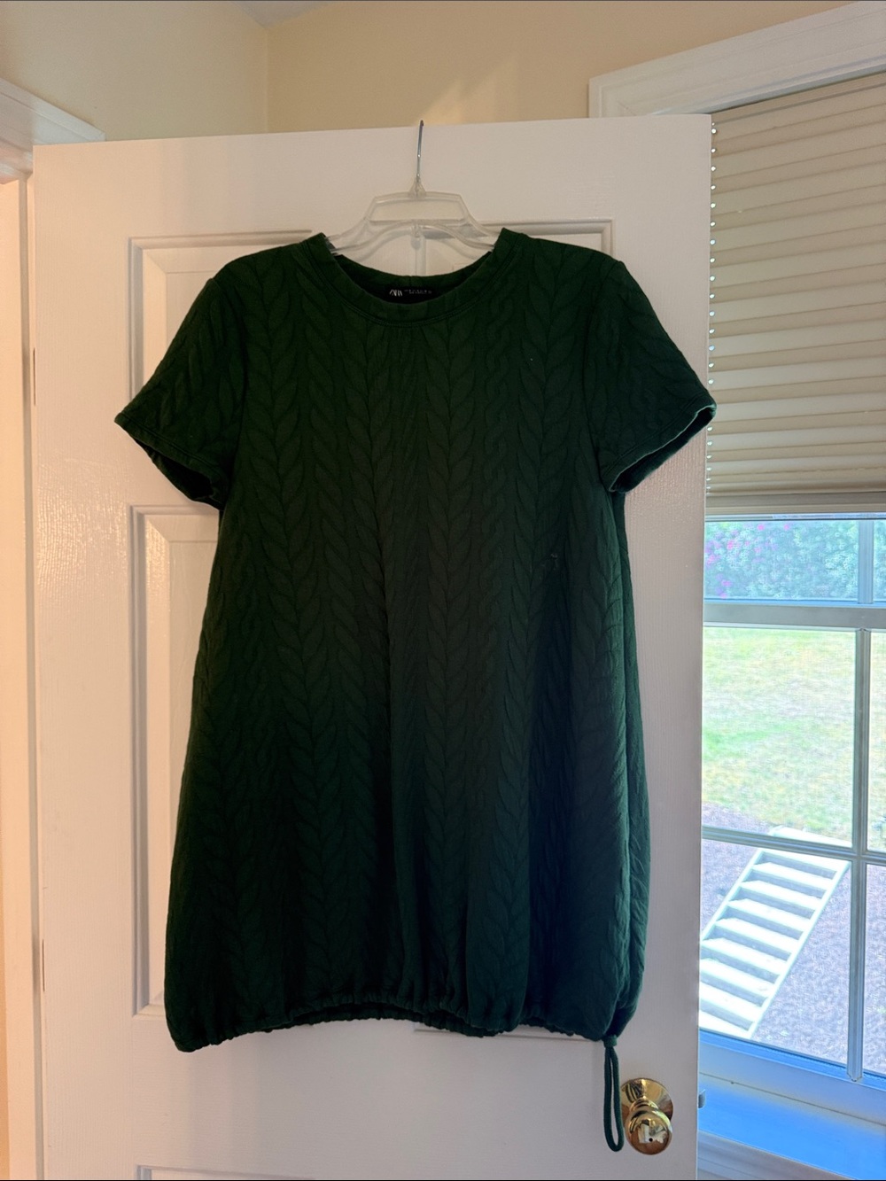 Dark Green Short Sleeve Textured dress